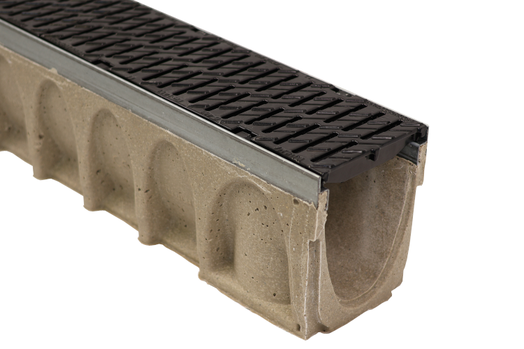 6" Wide Multi V Galvanized  Edge Polymer Concrete Sloped Trench Drain Kit - 50 Foot Complete